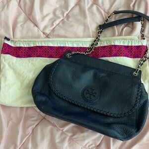 Navy Blue Leather Tory Burch Bag